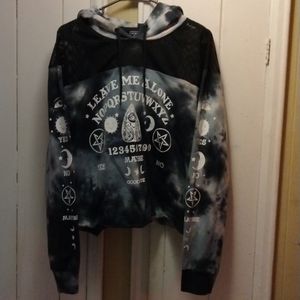 Fishnet cropped ouija planchette grey smokey hoodie goth witch